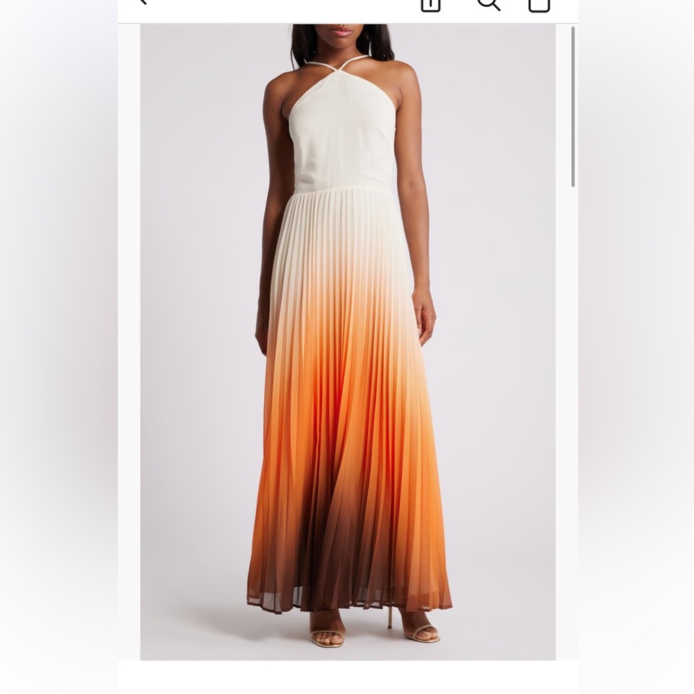 Elegant Halter Maxi Dress in Ombre White and Orange